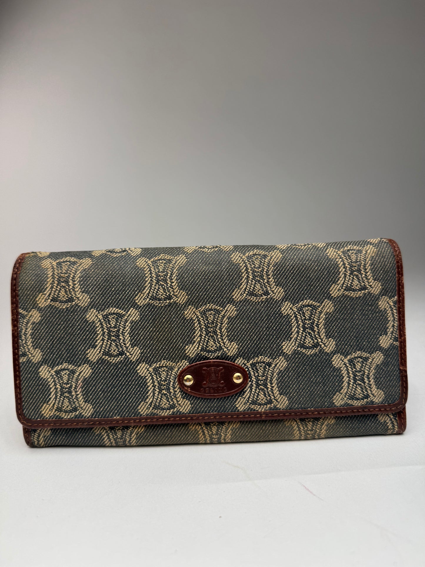 Vintage Celine Paris Monogram Denim Leather wallet