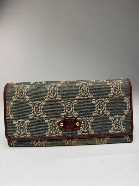 Vintage Celine Paris Monogram Denim Leather wallet