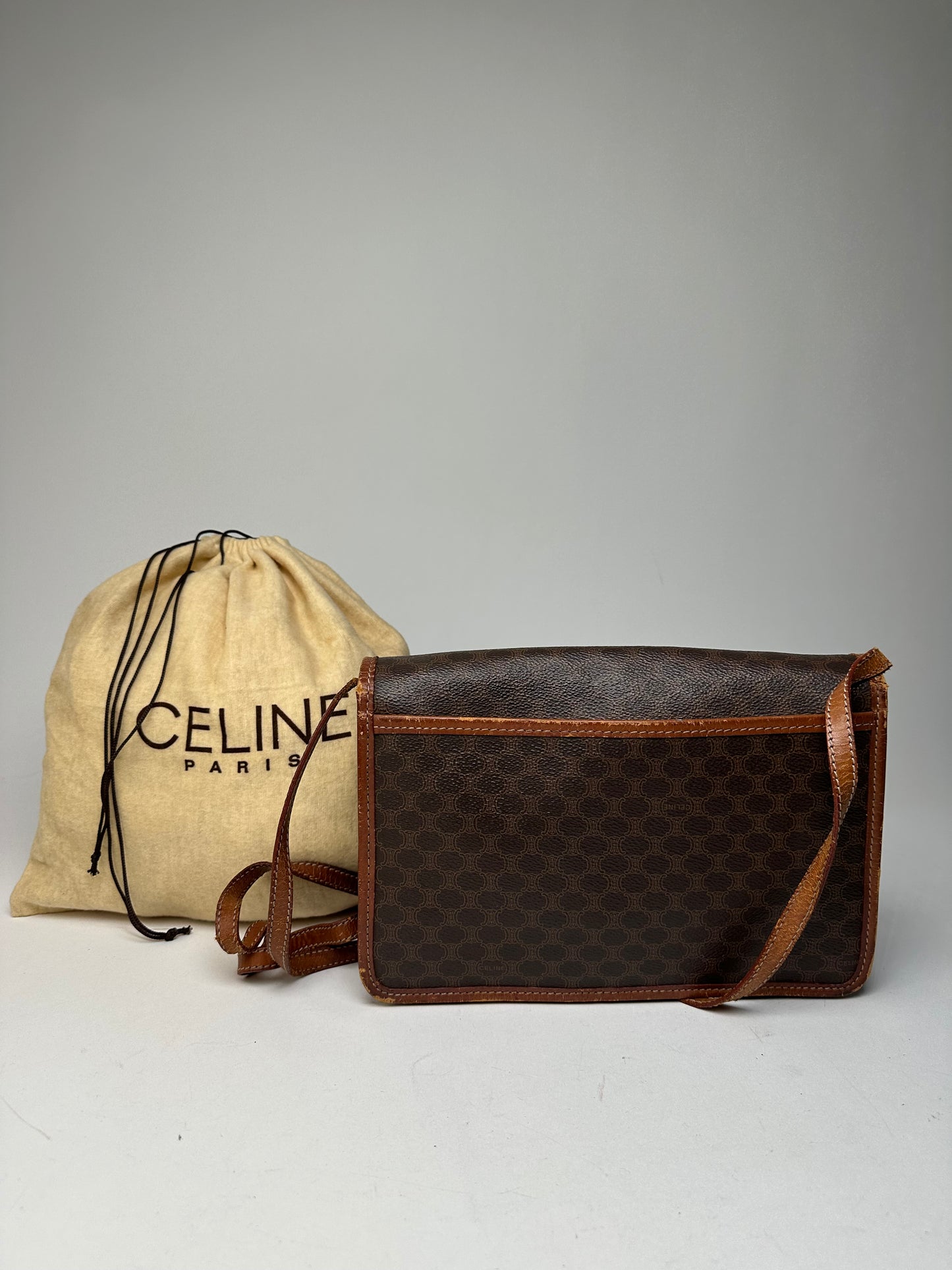 Vintage Crline Paris Triomphe Monogram Leather Shoulder / Crossbody Bag Brown