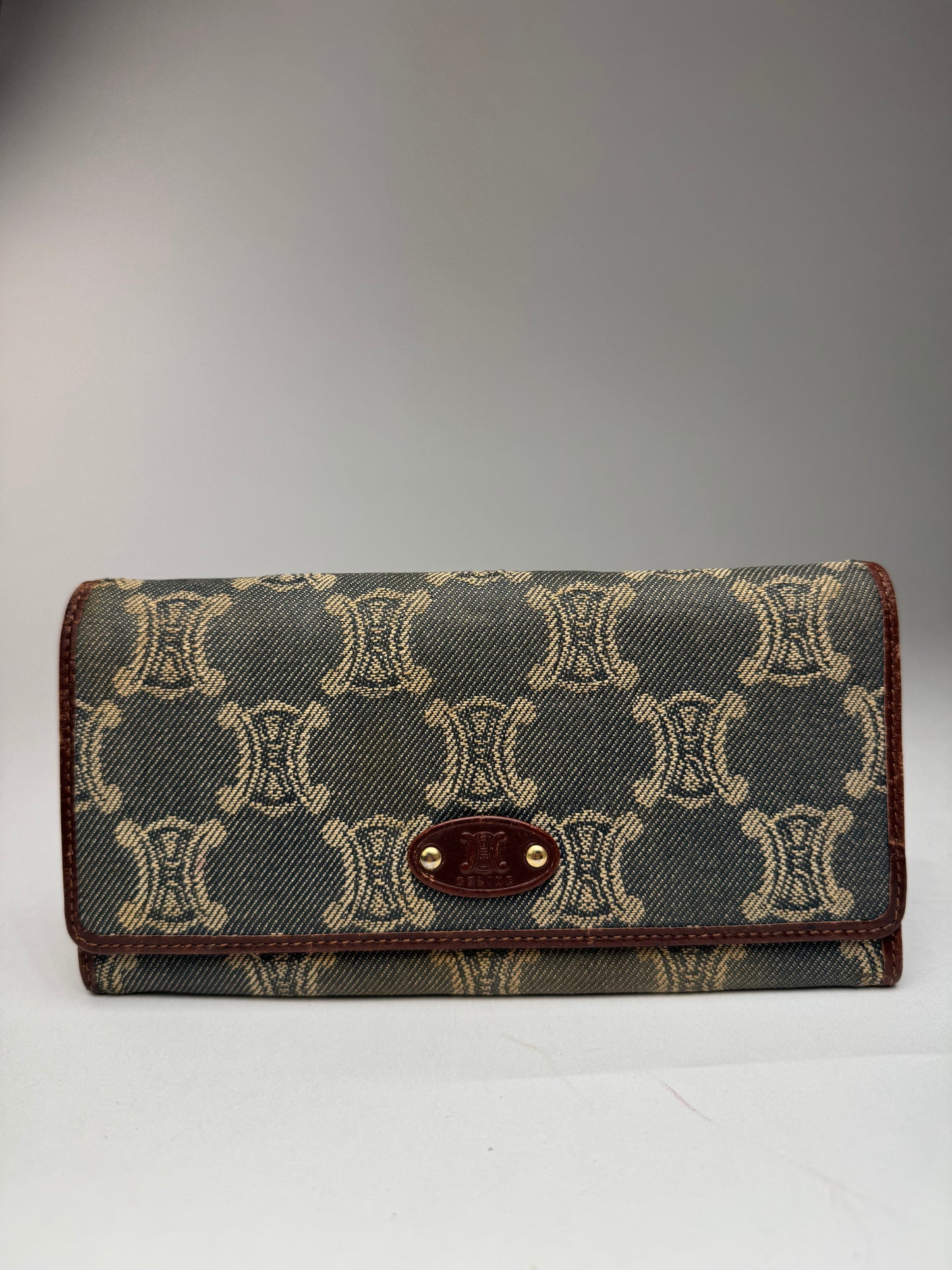 Vintage Celine Paris Monogram Denim Leather wallet