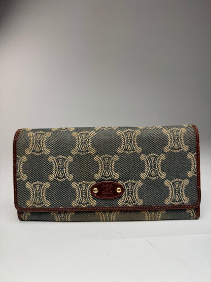 Vintage Celine Paris Monogram Denim Leather wallet