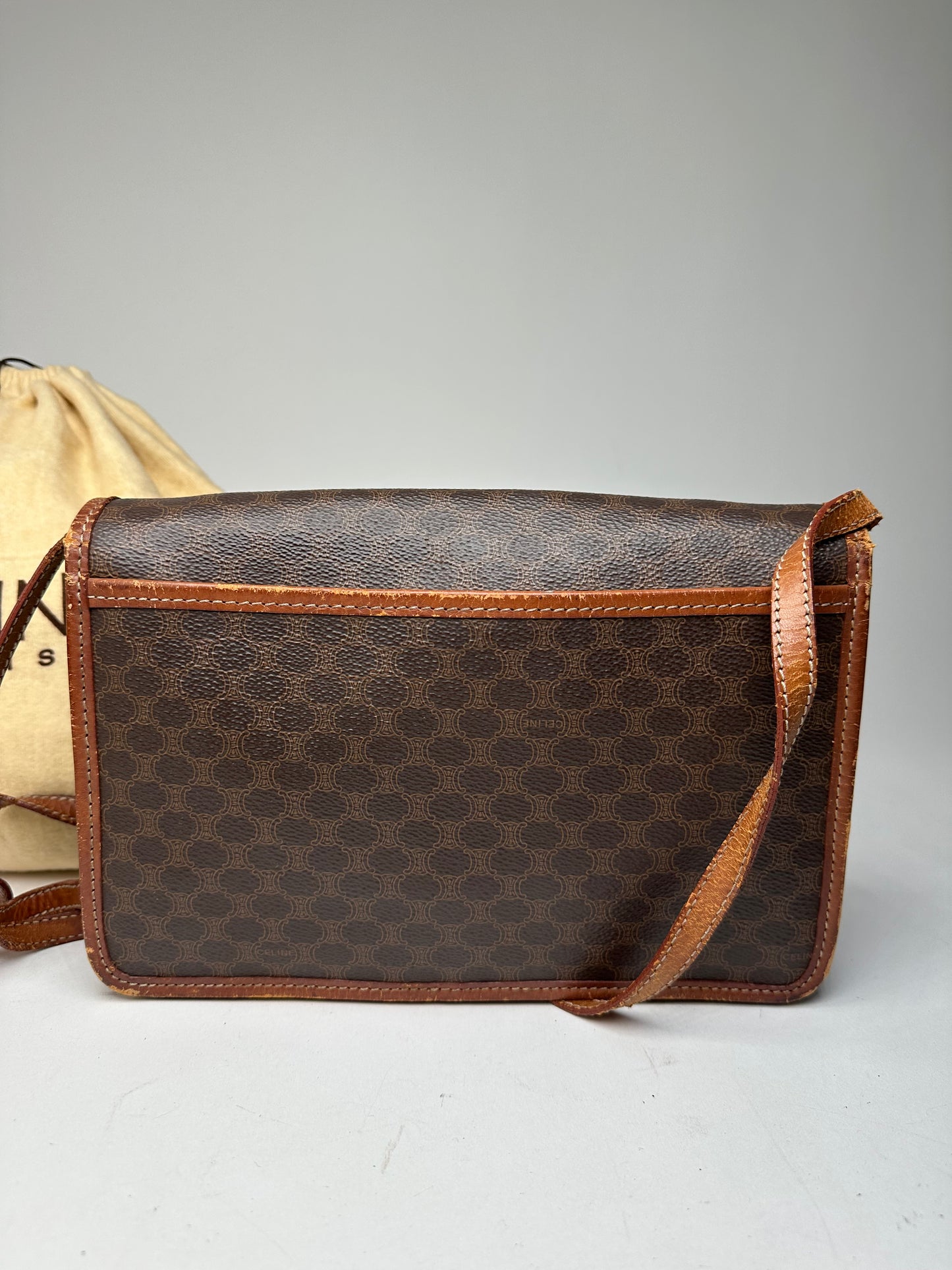 Vintage Crline Paris Triomphe Monogram Leather Shoulder / Crossbody Bag Brown