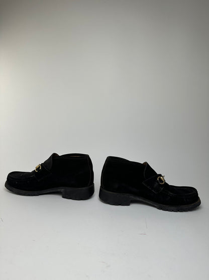 Vintage Gucci Men's Horsebit Suede Ankle Boots Black EU43