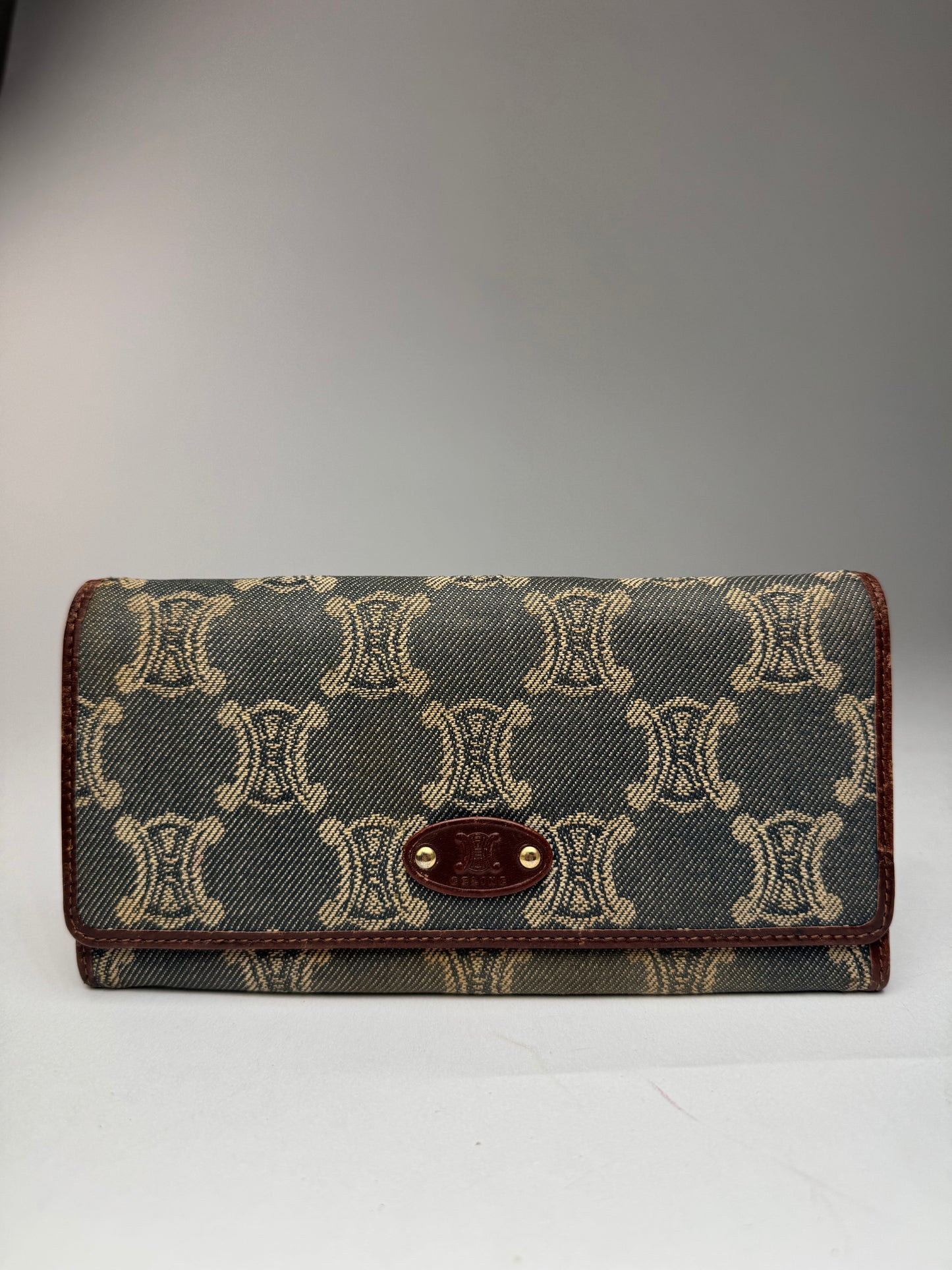 Vintage Celine Paris Monogram Denim Leather wallet