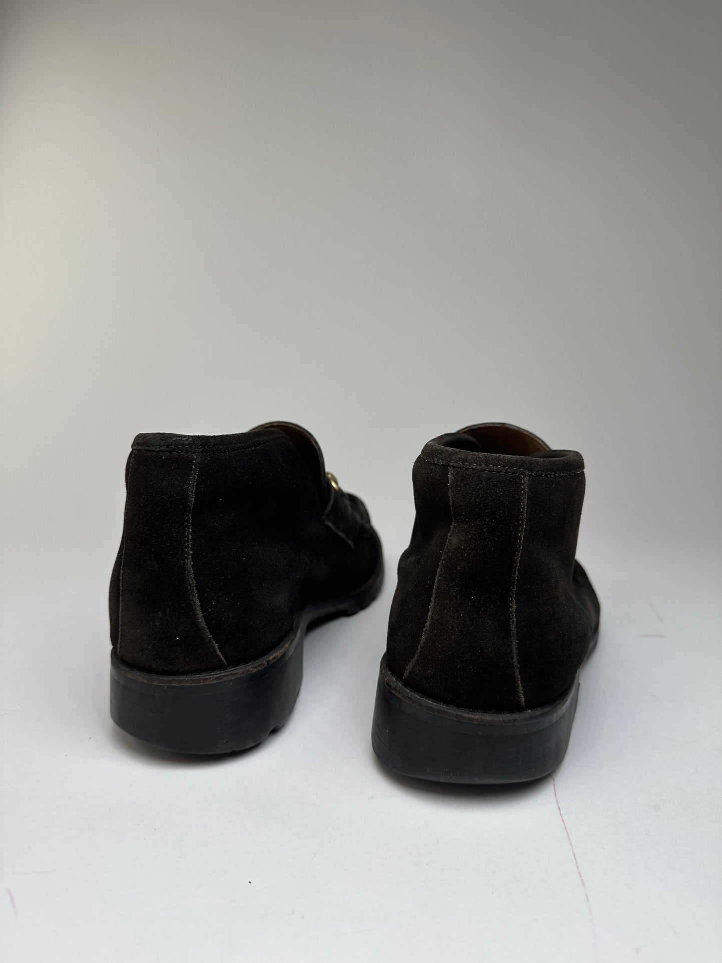 Vintage Gucci Men's Horsebit Suede Ankle Boots Black EU43