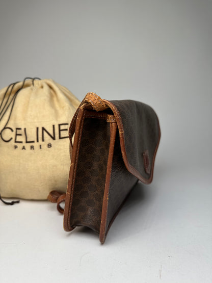 Vintage Crline Paris Triomphe Monogram Leather Shoulder / Crossbody Bag Brown