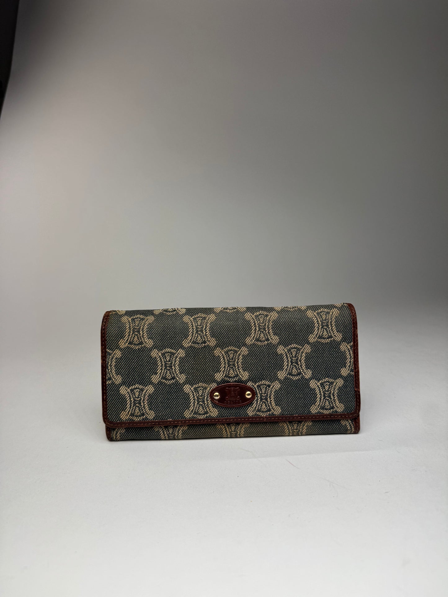 Vintage Celine Paris Monogram Denim Leather wallet