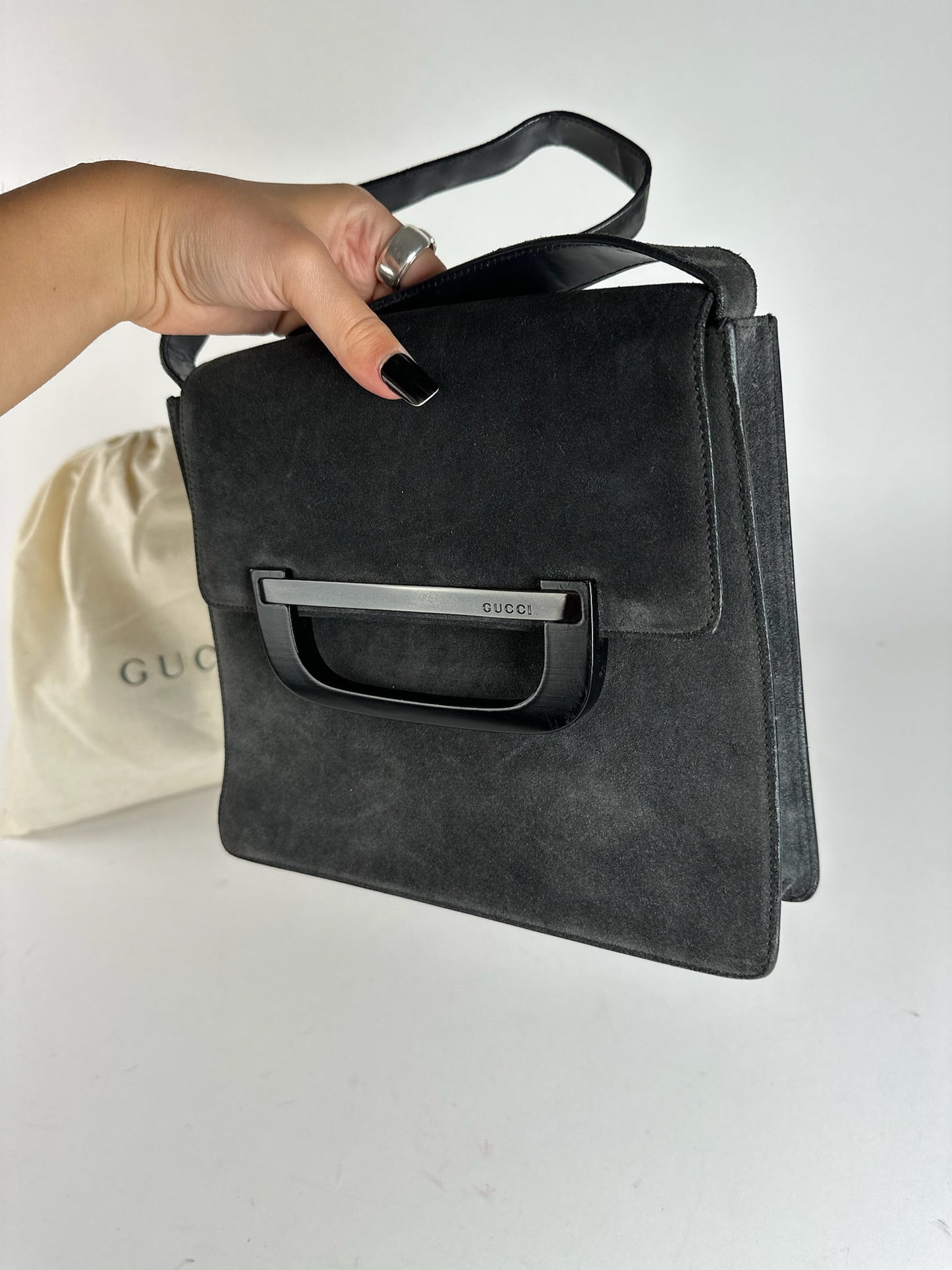 Sac vintage en cuir suédé Gucci gris