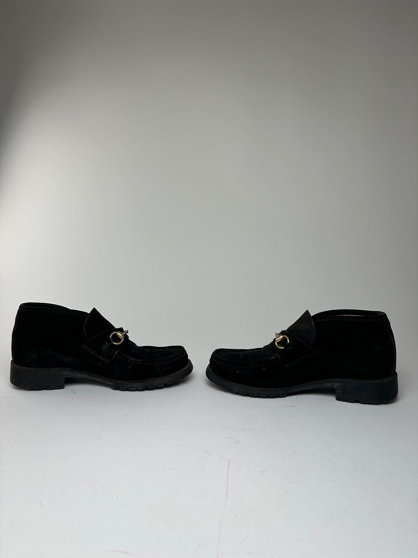 Vintage Gucci Men's Horsebit Suede Ankle Boots Black EU43