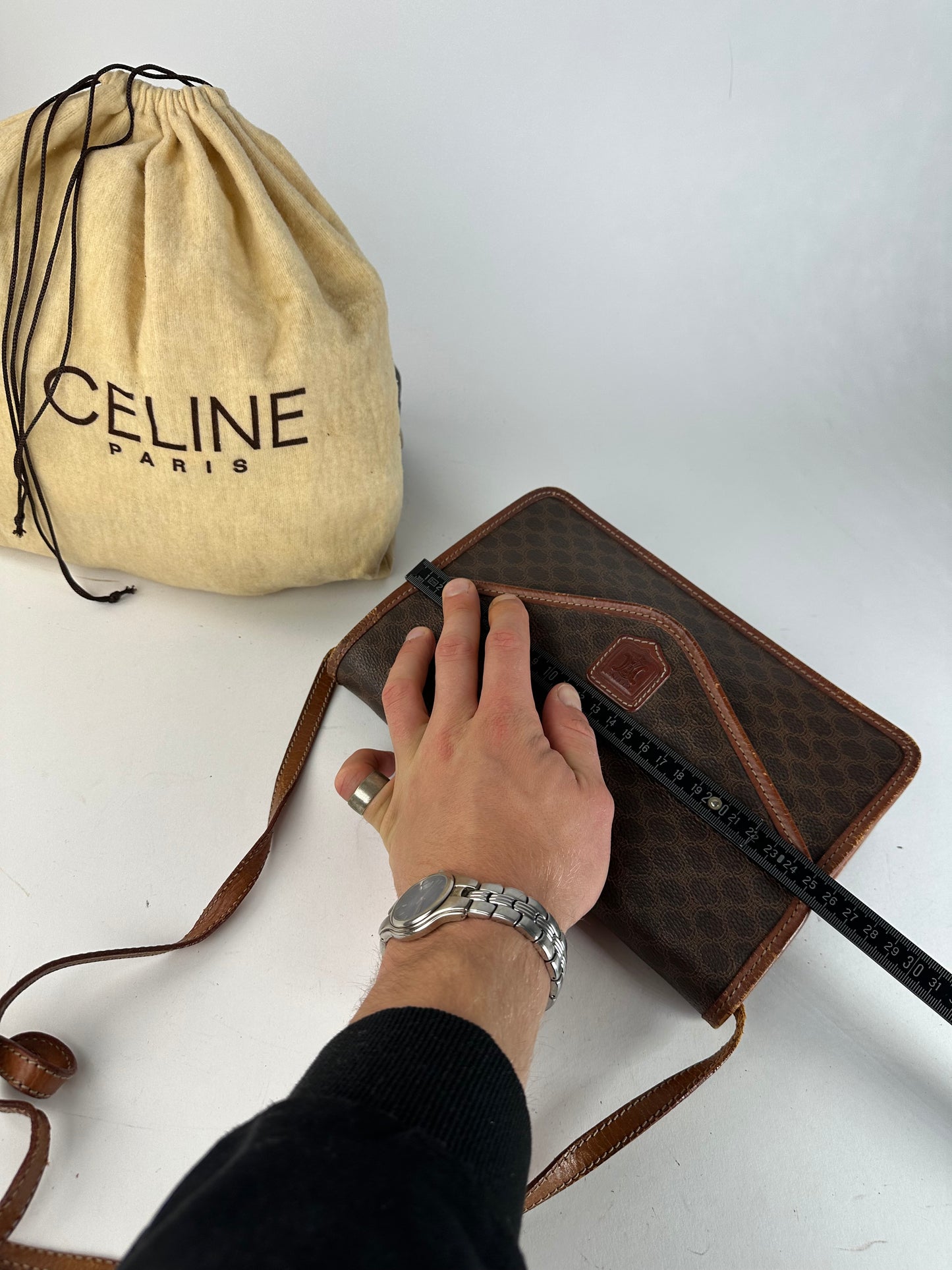 Vintage Crline Paris Triomphe Monogram Leather Shoulder / Crossbody Bag Brown