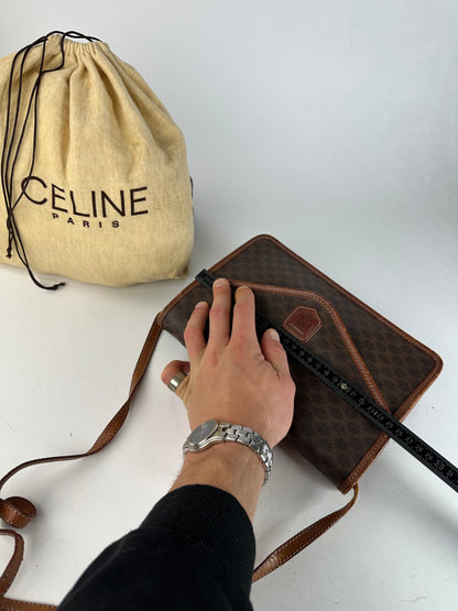 Vintage Crline Paris Triomphe Monogram Leather Shoulder / Crossbody Bag Brown