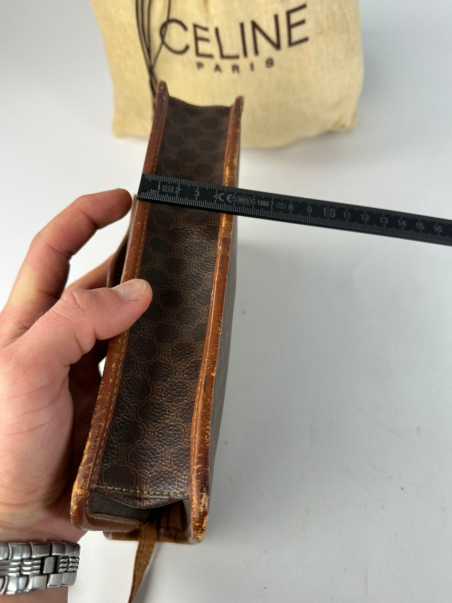 Vintage Crline Paris Triomphe Monogram Leather Shoulder / Crossbody Bag Brown