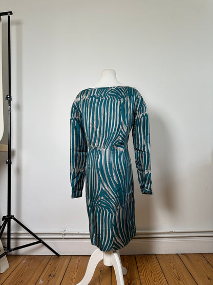 Vintage Loewe Silk Striped Dress Teal Silver M