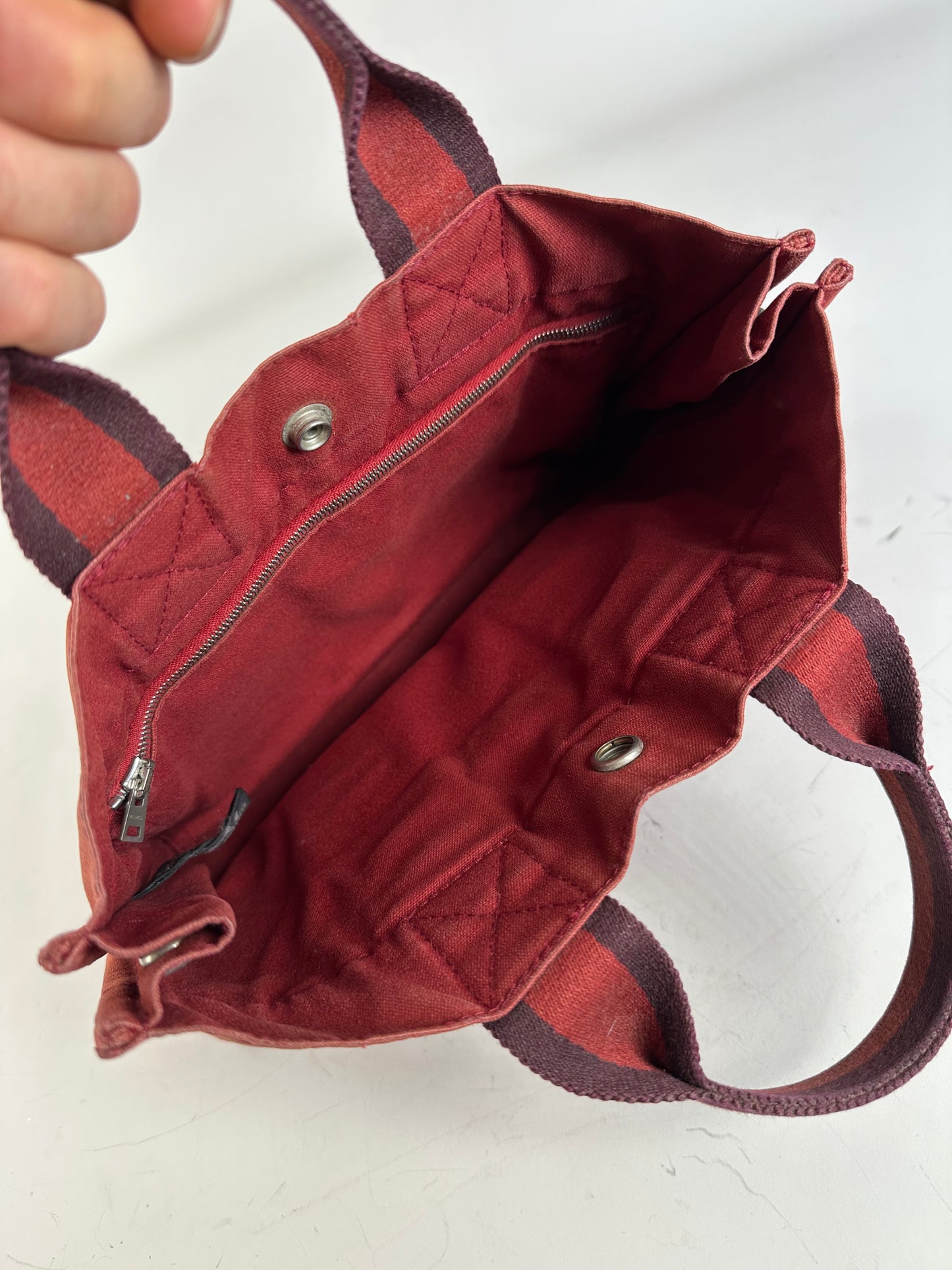 Vintage Hermès Cotton Canvas Tote Bag Red Burgundy
