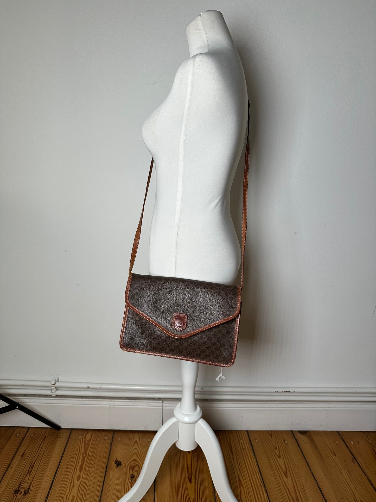 Vintage Crline Paris Triomphe Monogram Leather Shoulder / Crossbody Bag Brown