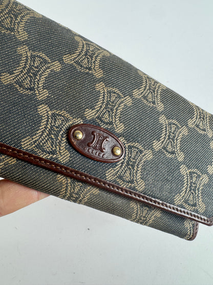 Vintage Celine Paris Monogram Denim Leather wallet