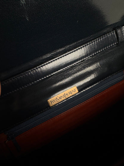 Sac vintage Yves Saint Laurent en cuir gaufré serpent bleu marine