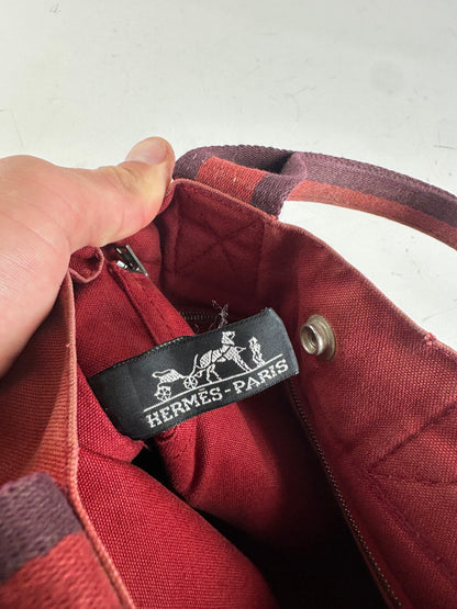 Vintage Hermès Cotton Canvas Tote Bag Red Burgundy