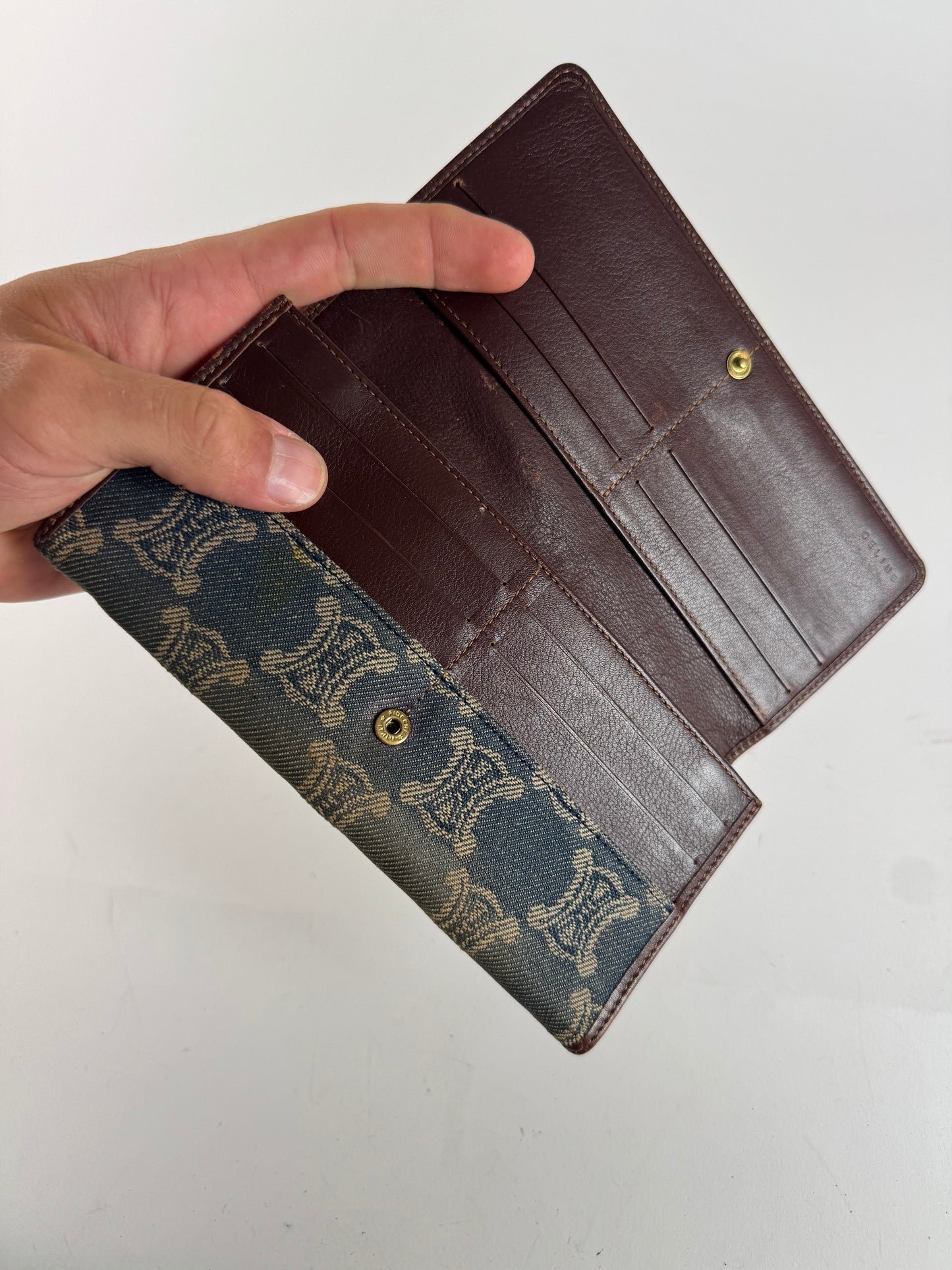 Vintage Celine Paris Monogram Denim Leather wallet
