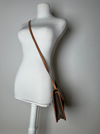 Vintage Crline Paris Triomphe Monogram Leather Shoulder / Crossbody Bag Brown