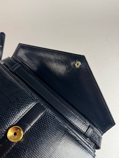 Sac vintage Yves Saint Laurent en cuir gaufré serpent bleu marine