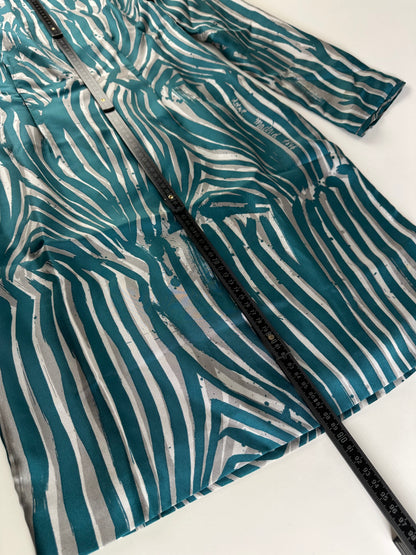 Vintage Loewe Silk Striped Dress Teal Silver M