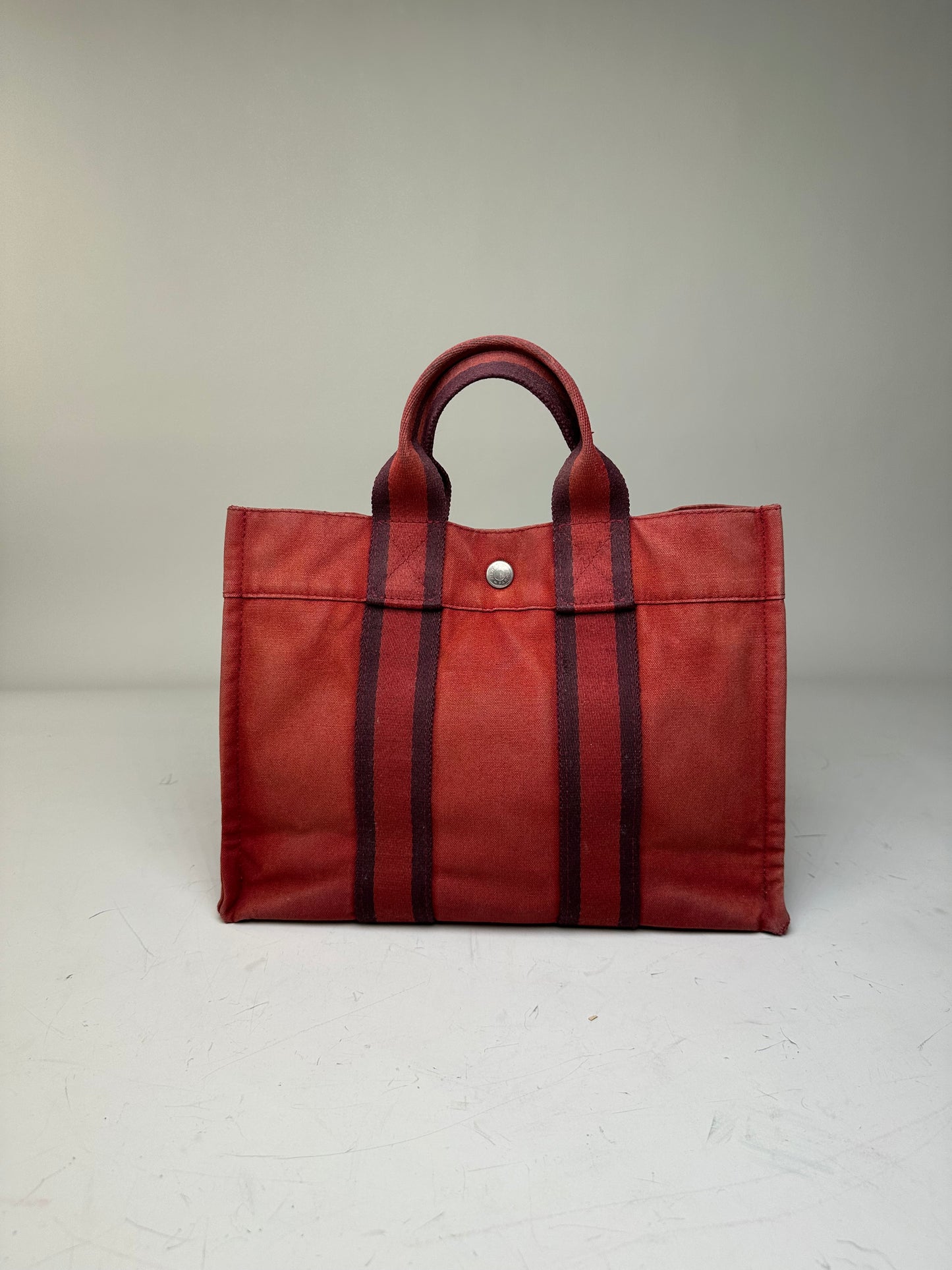 Vintage Hermès Cotton Canvas Tote Bag Red Burgundy