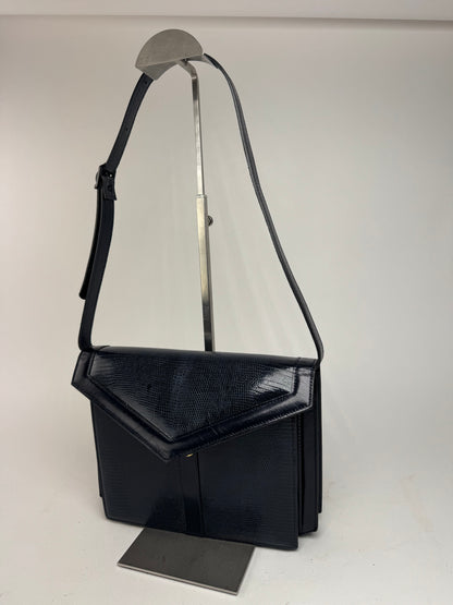 Sac vintage Yves Saint Laurent en cuir gaufré serpent bleu marine