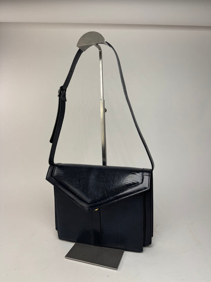 Sac vintage Yves Saint Laurent en cuir gaufré serpent bleu marine