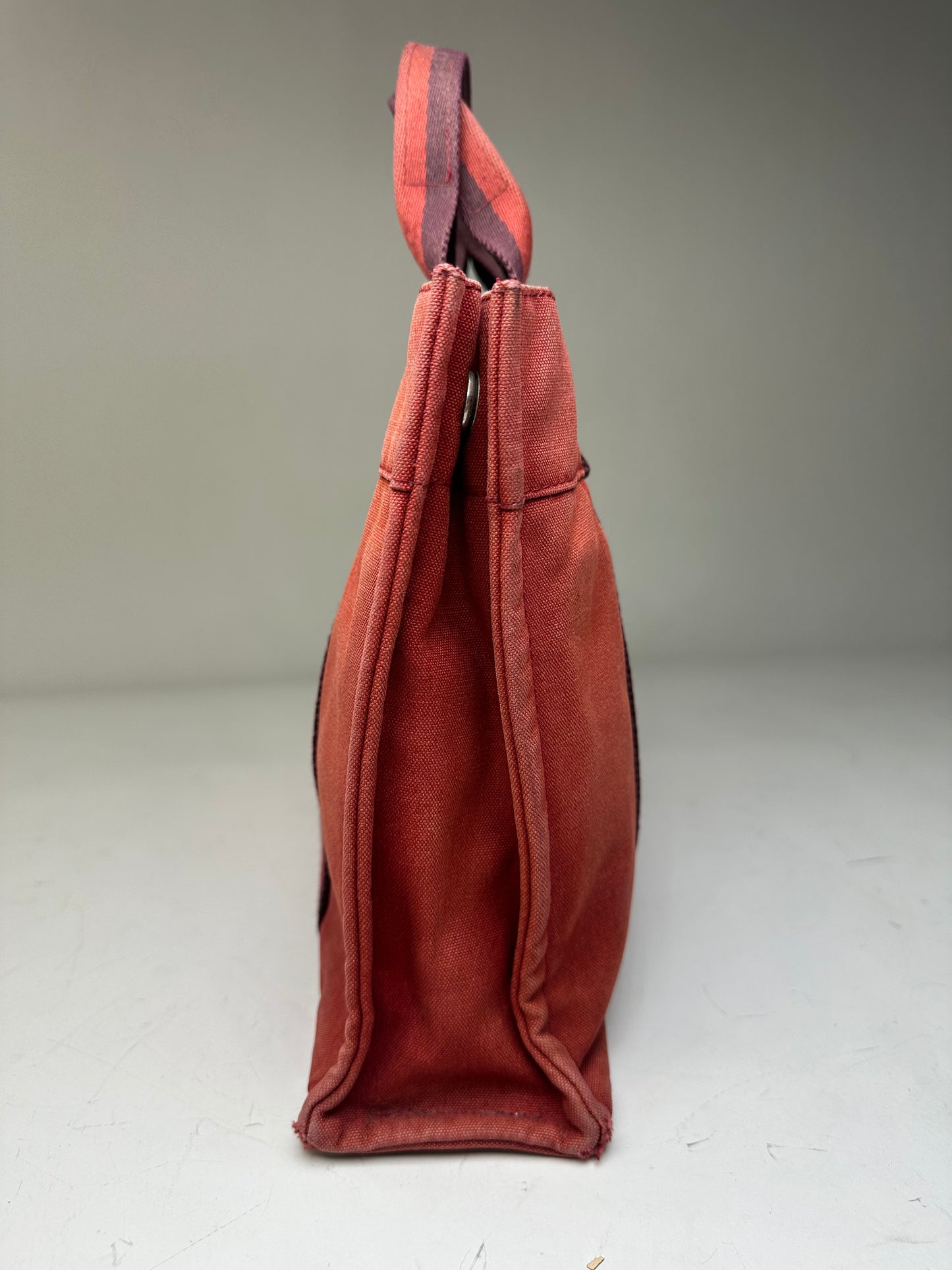 Vintage Hermès Cotton Canvas Tote Bag Red Burgundy