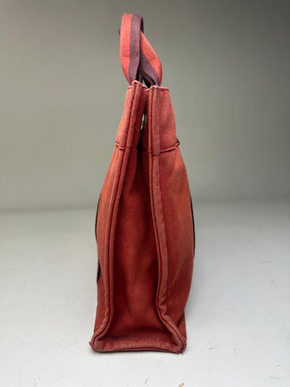 Vintage Hermès Cotton Canvas Tote Bag Red Burgundy