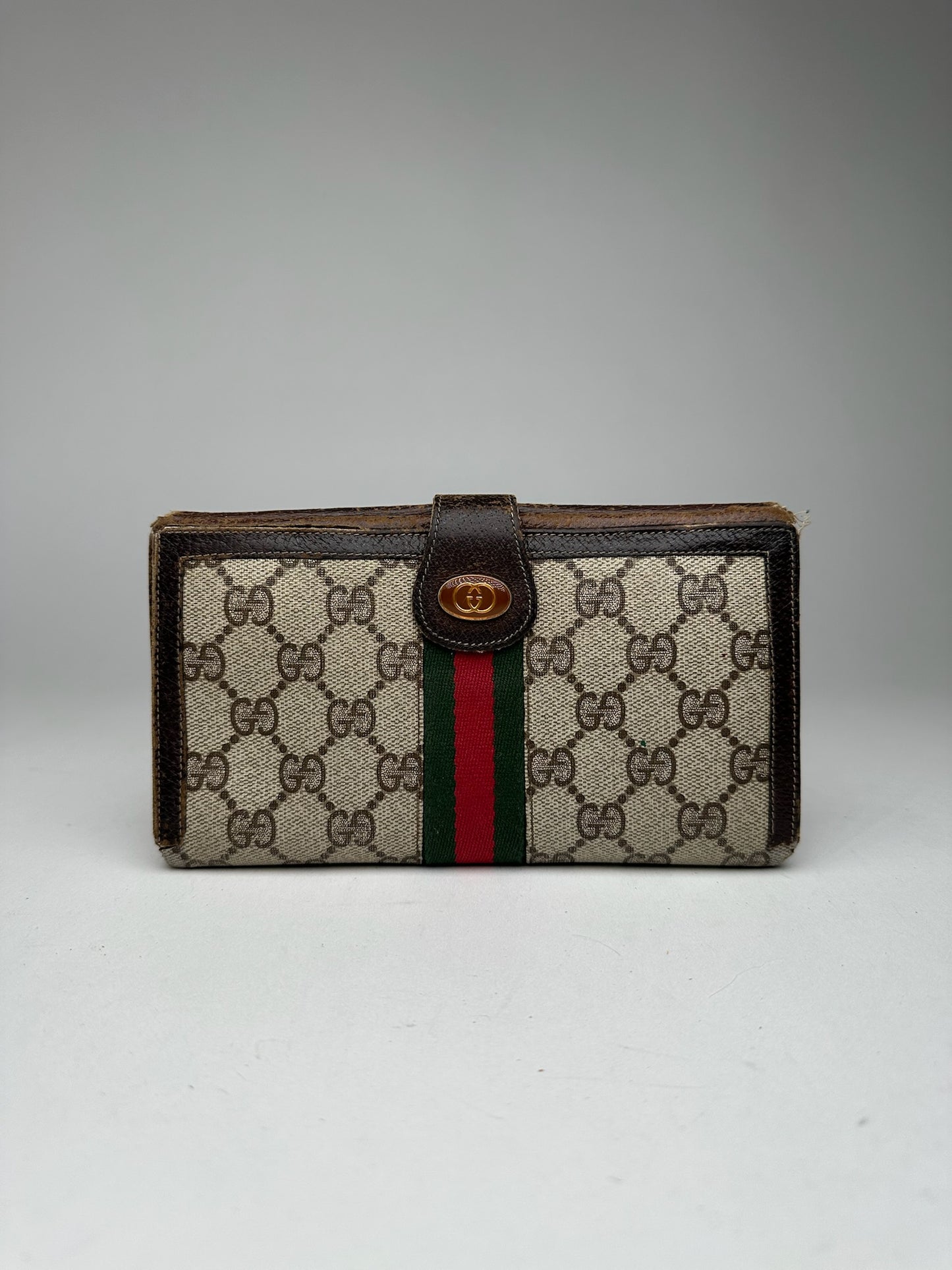 Vintage Gucci Ophida Leather Wallet Gray Brown