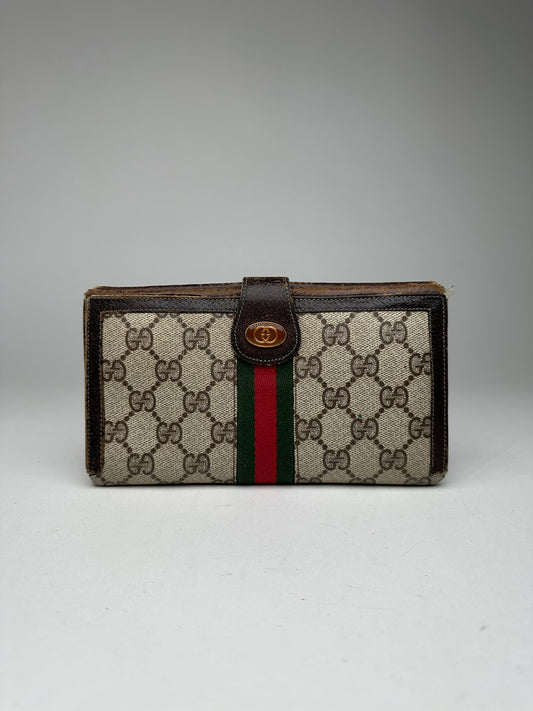 Vintage Gucci Ophida Leather Wallet Gray Brown
