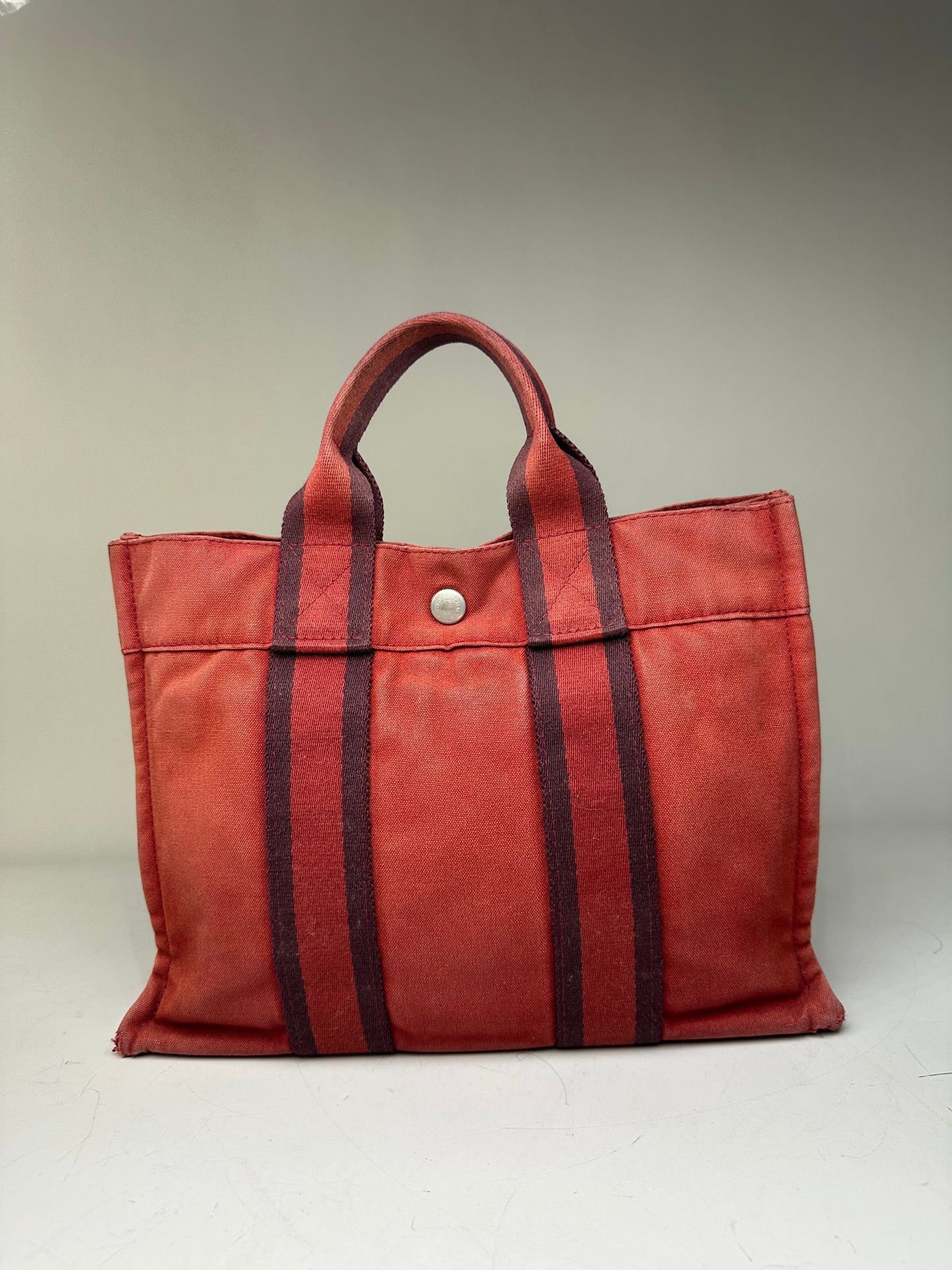 Vintage Hermès Cotton Canvas Tote Bag Red Burgundy