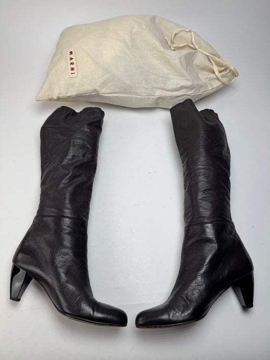 Vintage Marni Leather Heeled Boots Brown EU38