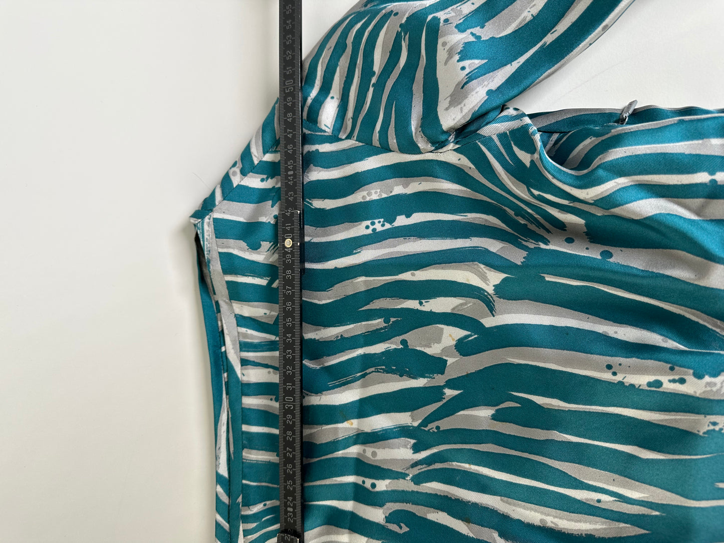 Vintage Loewe Silk Striped Dress Teal Silver M