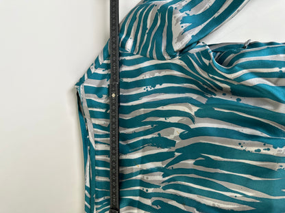 Vintage Loewe Silk Striped Dress Teal Silver M