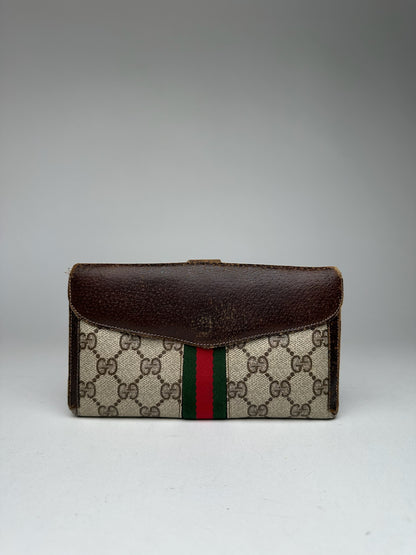 Vintage Gucci Ophida Leather Wallet Gray Brown