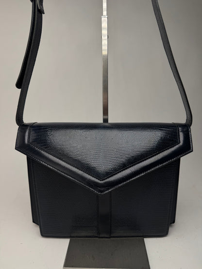 Sac vintage Yves Saint Laurent en cuir gaufré serpent bleu marine