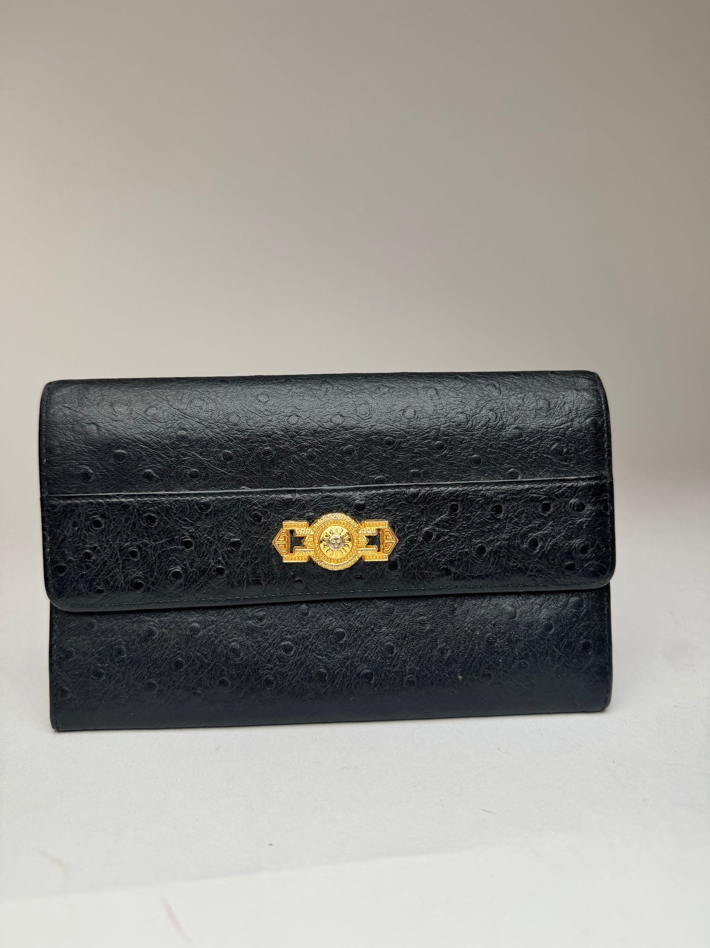 Vintage Gianni Versace Ostrich leather wallet black