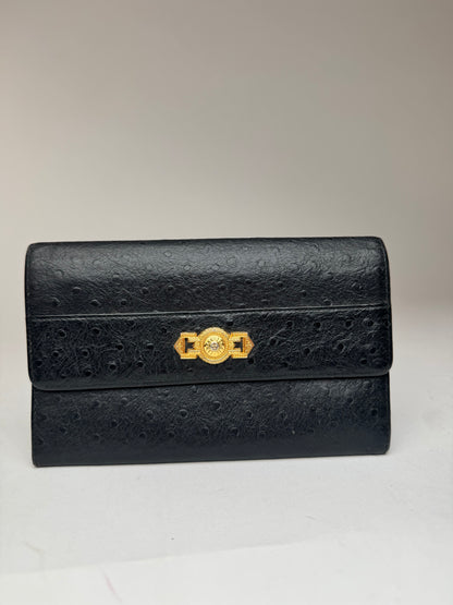 Vintage Gianni Versace Ostrich leather wallet black