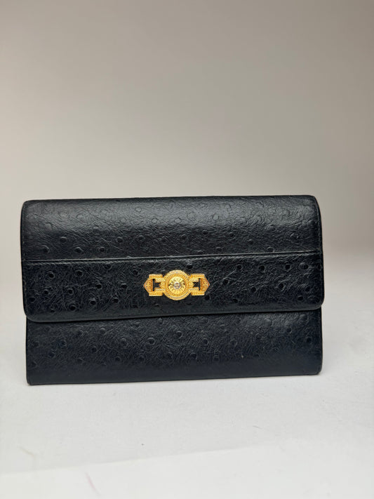 Vintage Gianni Versace Ostrich leather wallet black