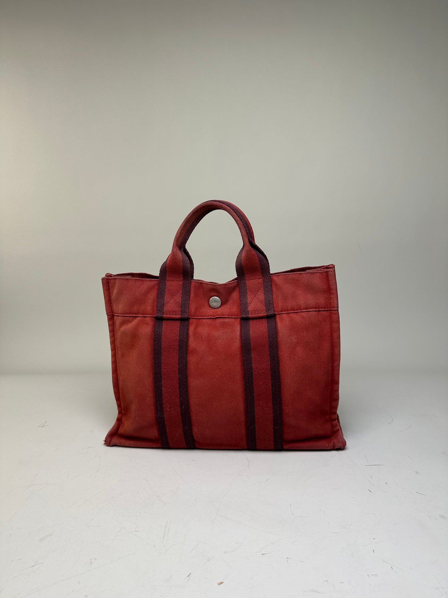 Vintage Hermès Cotton Canvas Tote Bag Red Burgundy
