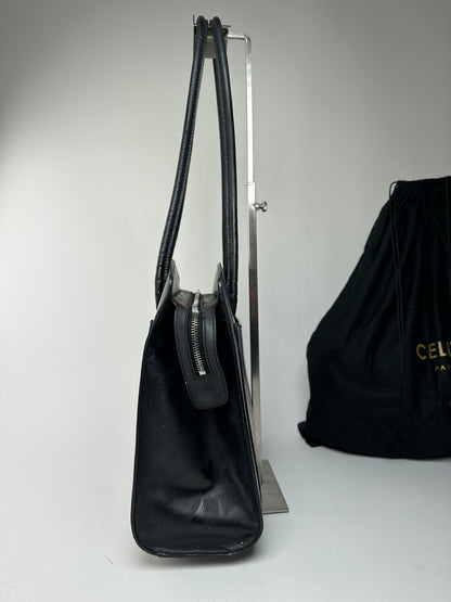 Vintage Celine Paris Leather Shoulder Tote Black