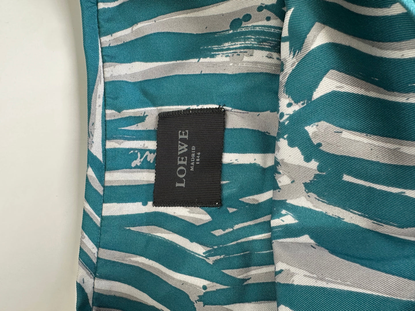 Vintage Loewe Silk Striped Dress Teal Silver M