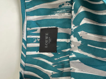Vintage Loewe Silk Striped Dress Teal Silver M