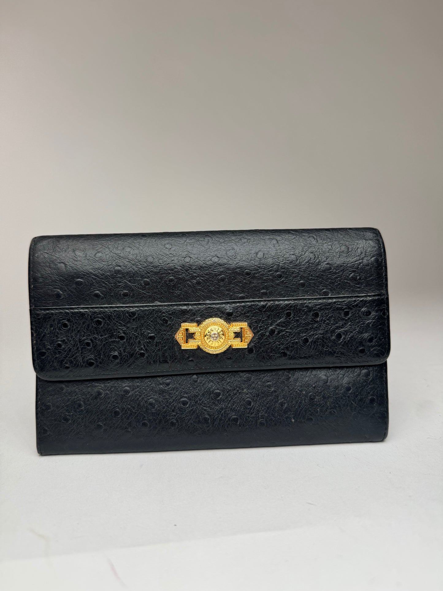Vintage Gianni Versace Ostrich leather wallet black