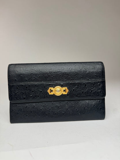 Vintage Gianni Versace Ostrich leather wallet black