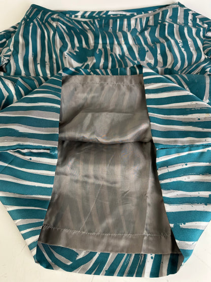 Vintage Loewe Silk Striped Dress Teal Silver M