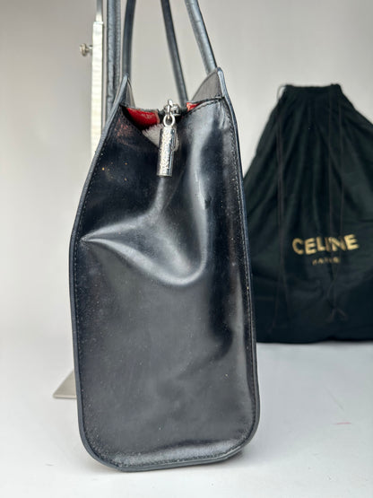 Vintage Celine Paris Leather Shoulder Tote Black